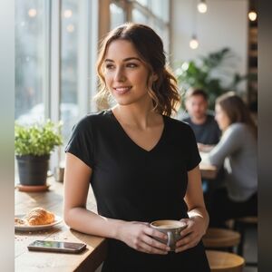 Athleta Black V-Neck Shirt Size S